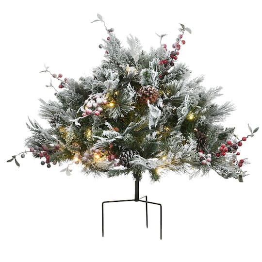 22" Snowy Bedford Urn Filler with Battery Operated LED Lights